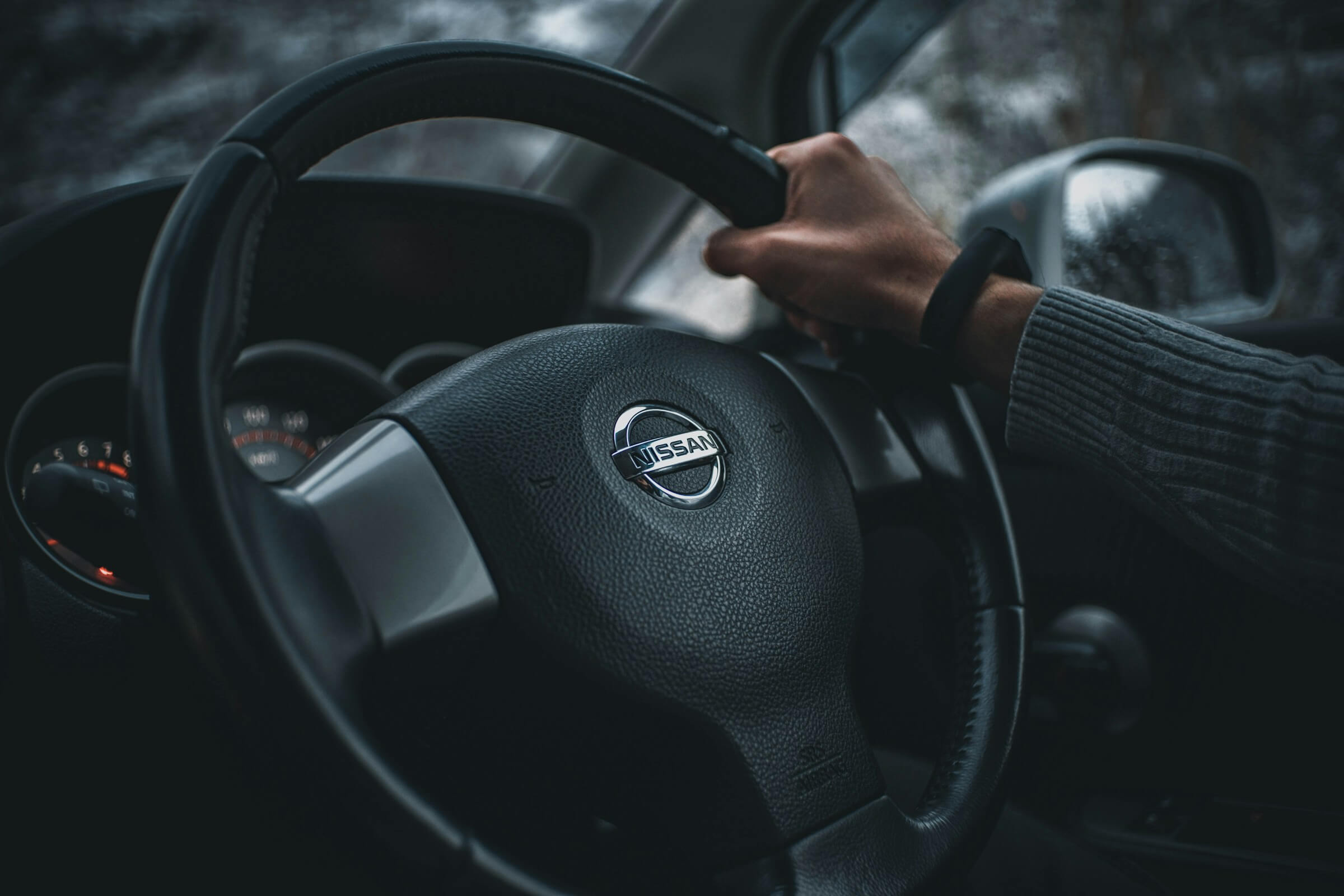 close-up image of a NISSAN Van steering wheel 